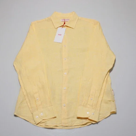 Orlebar Brown NWT Giles Casual Button Down Shirt Size L in Yellow 100% Linen